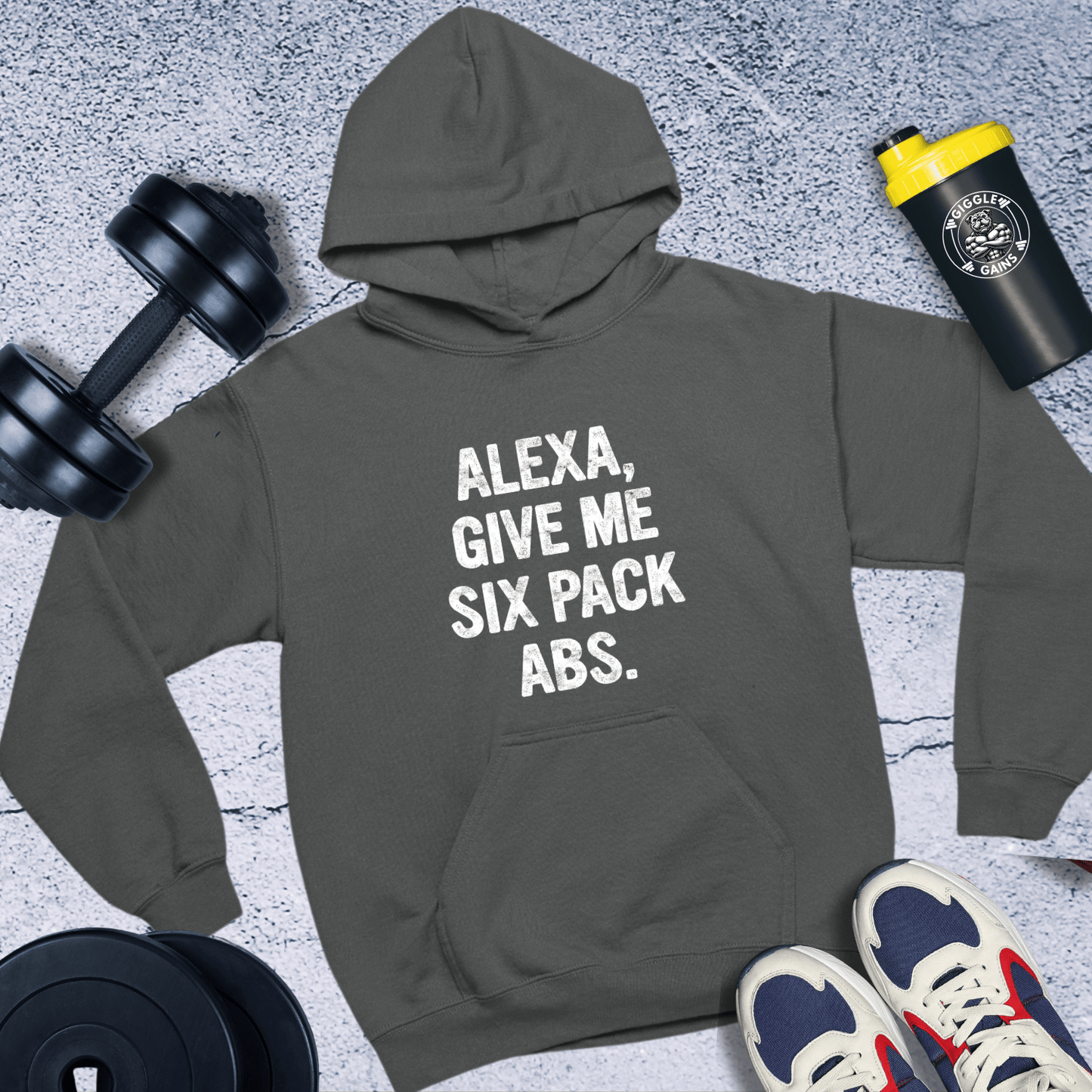 Hoodie Dark Heather / S Alexa Give Me Six Pack Abs Hoodie