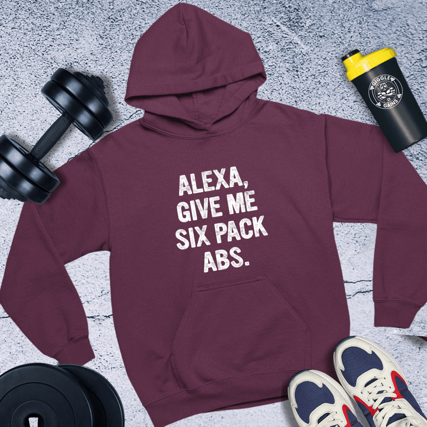 Hoodie Maroon / S Alexa Give Me Six Pack Abs Hoodie