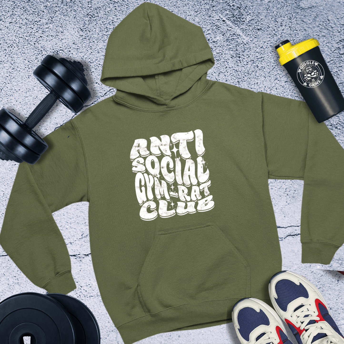 Hoodie Military Green / S Anti Social Gym Rat Club Hoodie