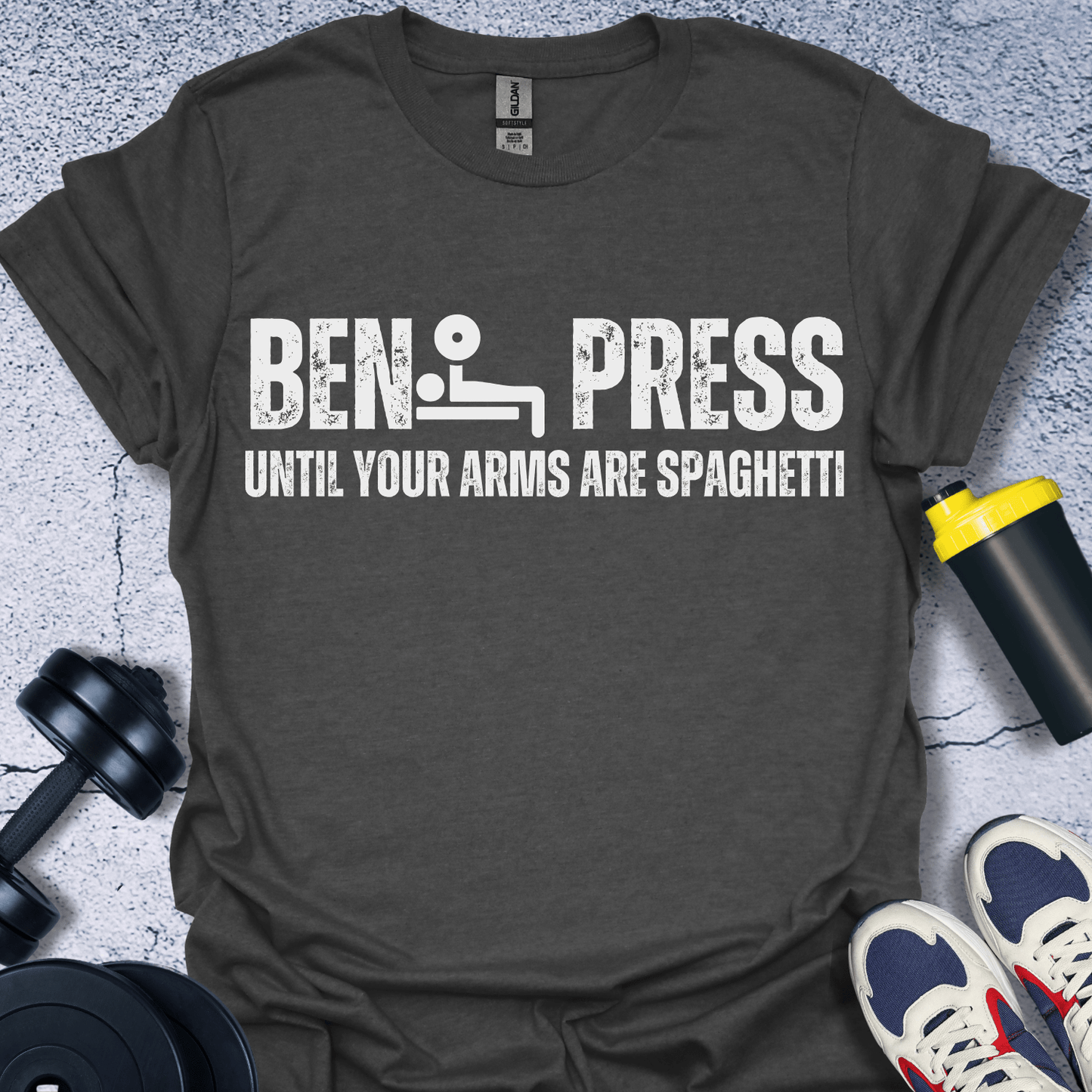 T-Shirt Dark Heather / S Bench Press Until your Arms Are Spaghetti T-Shirt