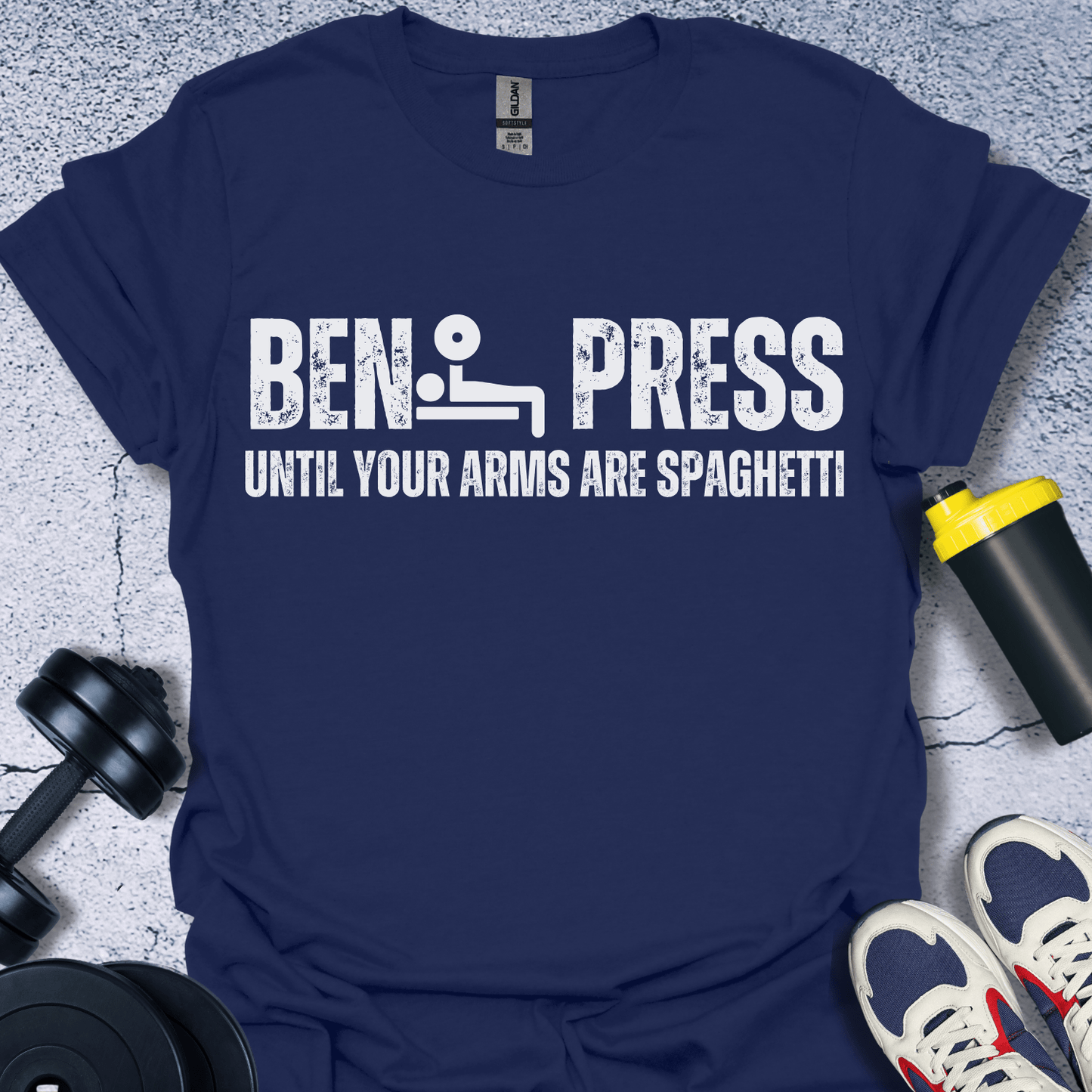 T-Shirt Navy / S Bench Press Until your Arms Are Spaghetti T-Shirt