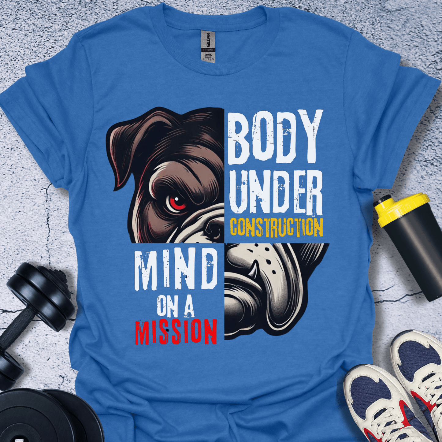 T-Shirt Heather Royal / S Bulldog Body Under Construction Mind On Mission T-Shirt