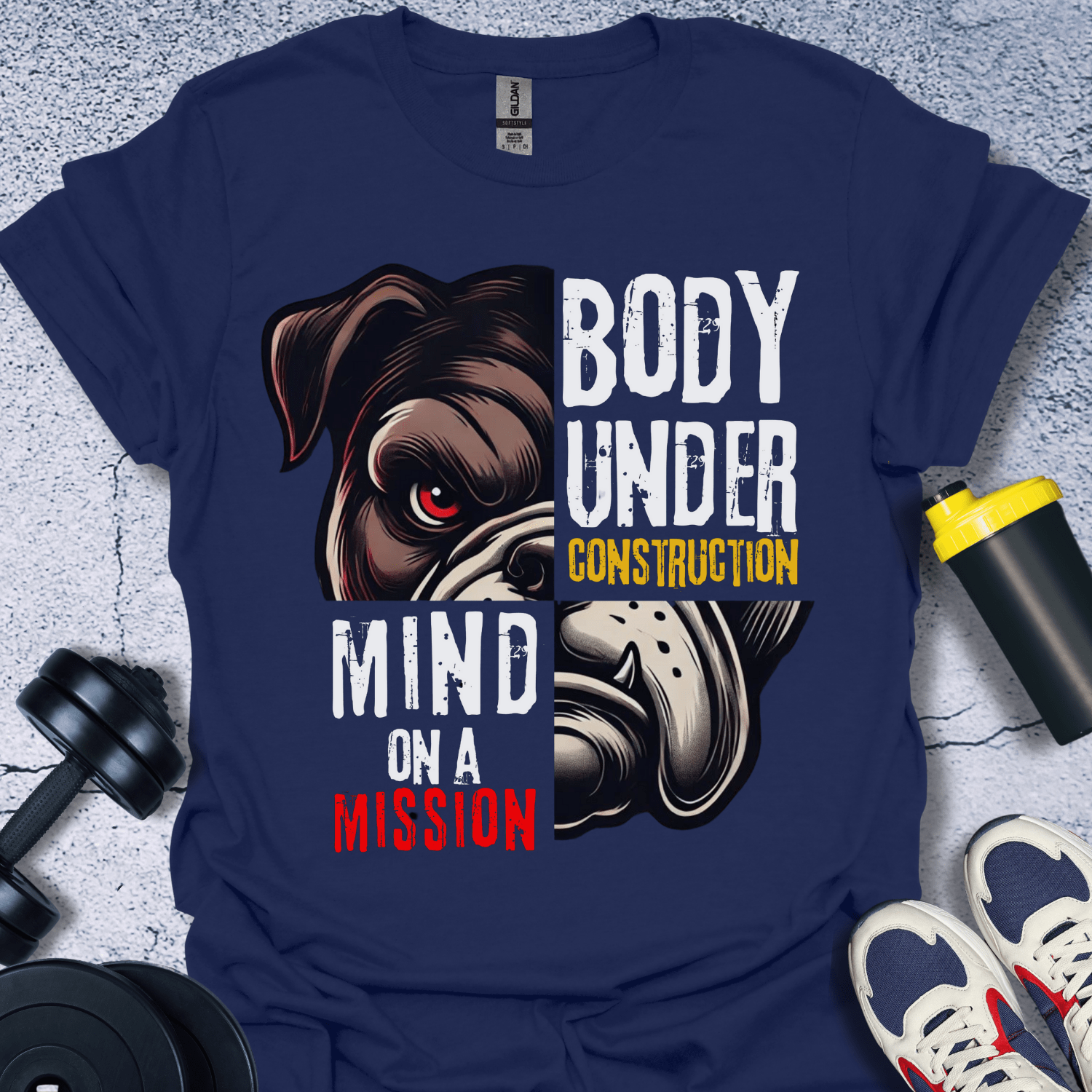 T-Shirt Navy / S Bulldog Body Under Construction Mind On Mission T-Shirt