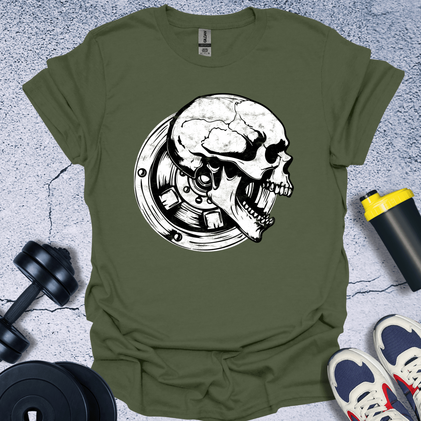 T-Shirt Military Green / S Bumper Plates In Skull T-Shirt