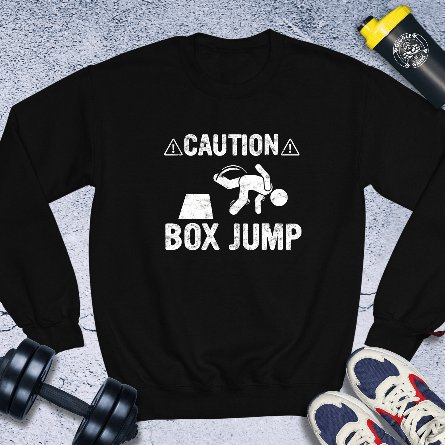 Sweatshirt Black / S Caution Box Jump Crewneck