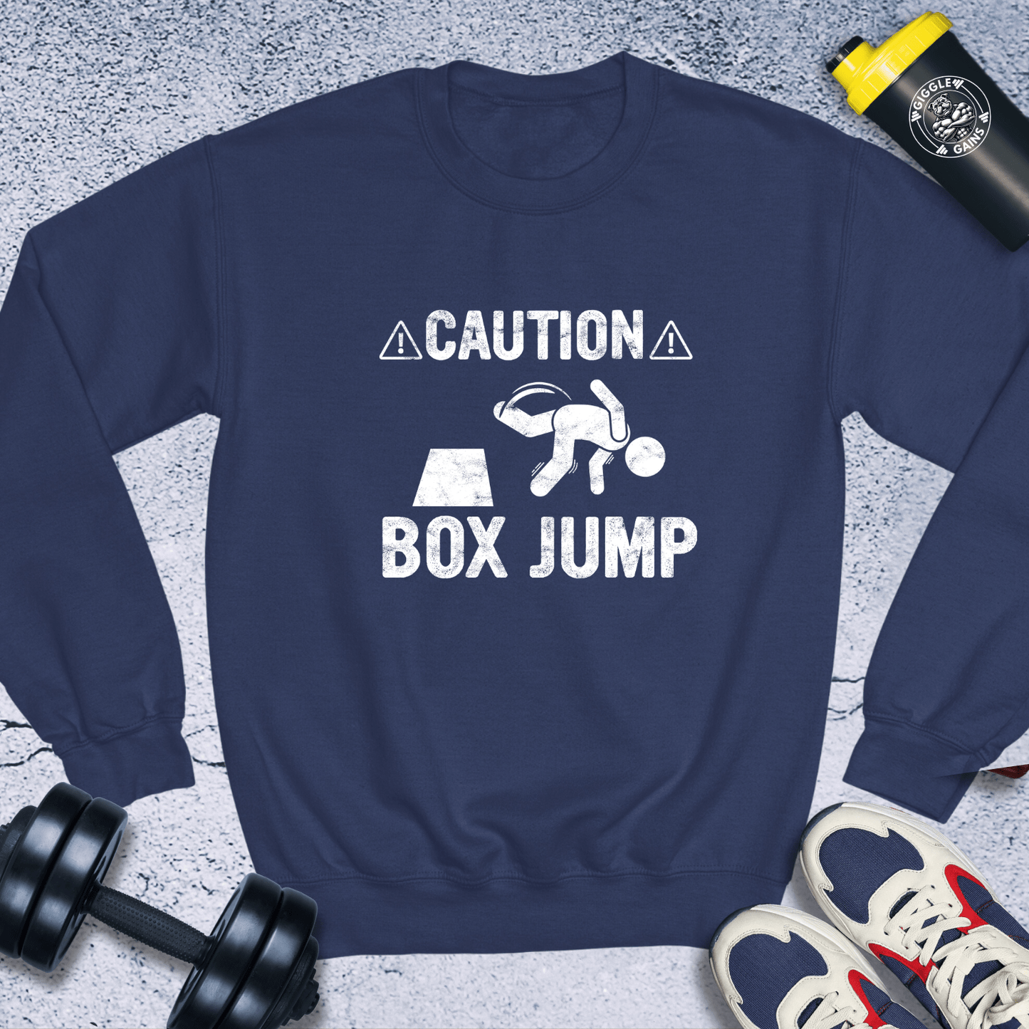 Sweatshirt Navy / S Caution Box Jump Crewneck