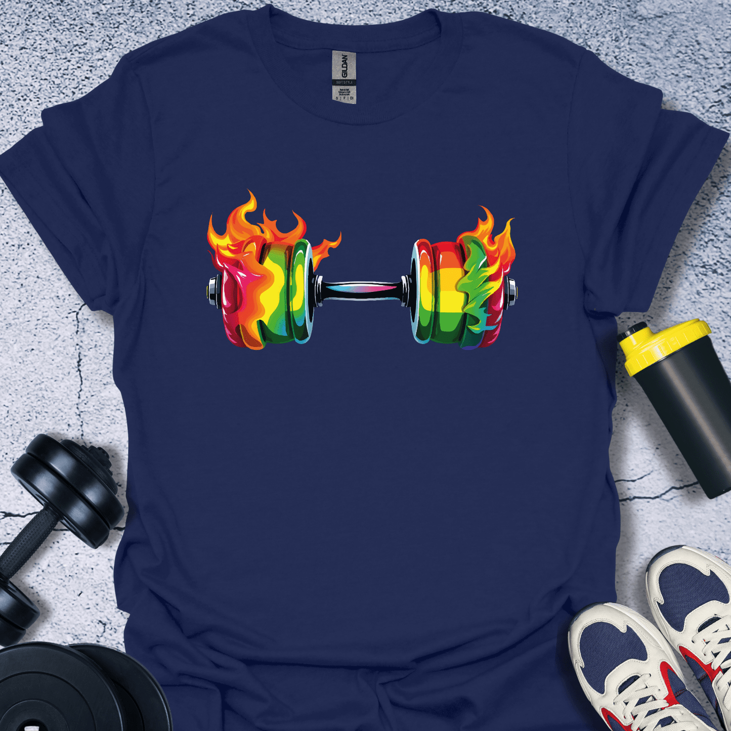 T-Shirt Navy / S Colorful Fire Dumbbell T-Shirt