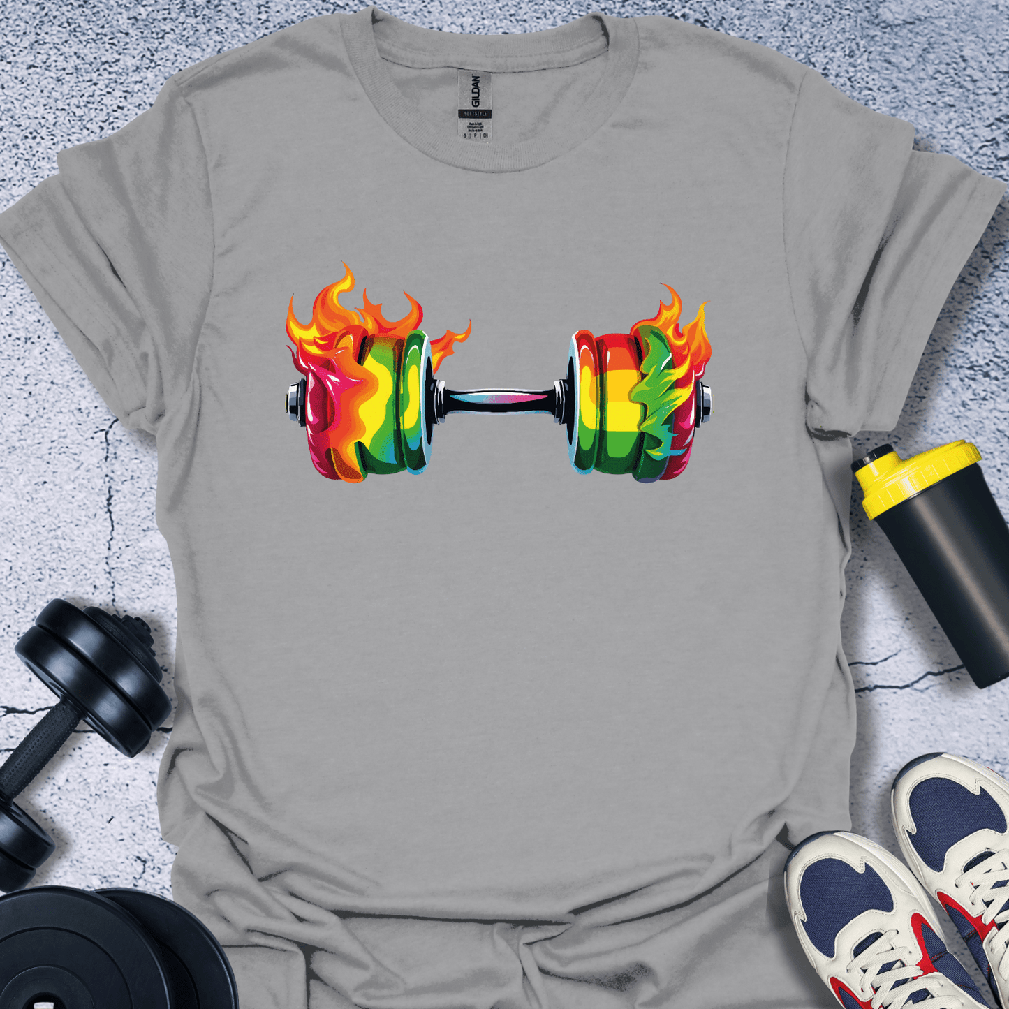 T-Shirt Sport Grey / S Colorful Fire Dumbbell T-Shirt