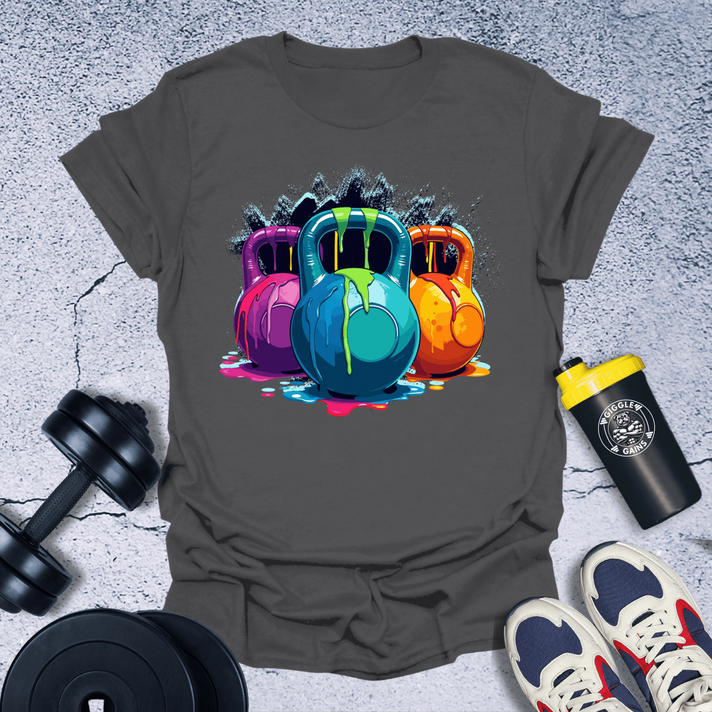 T-Shirt Dark Heather / S Colorful Kettlebells T-Shirt