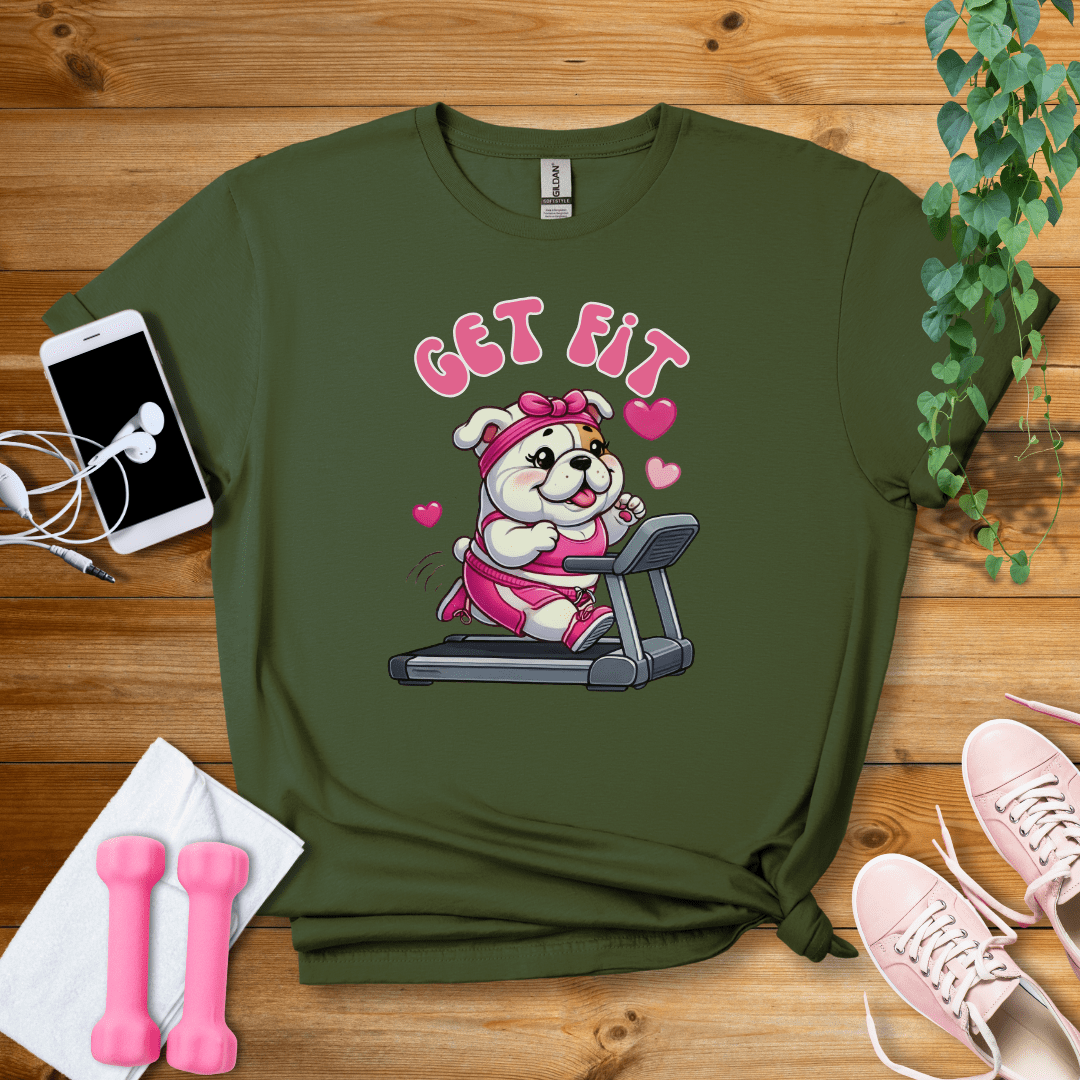 T-Shirt Military Green / S Cute Bulldog Get Fit T-Shirt