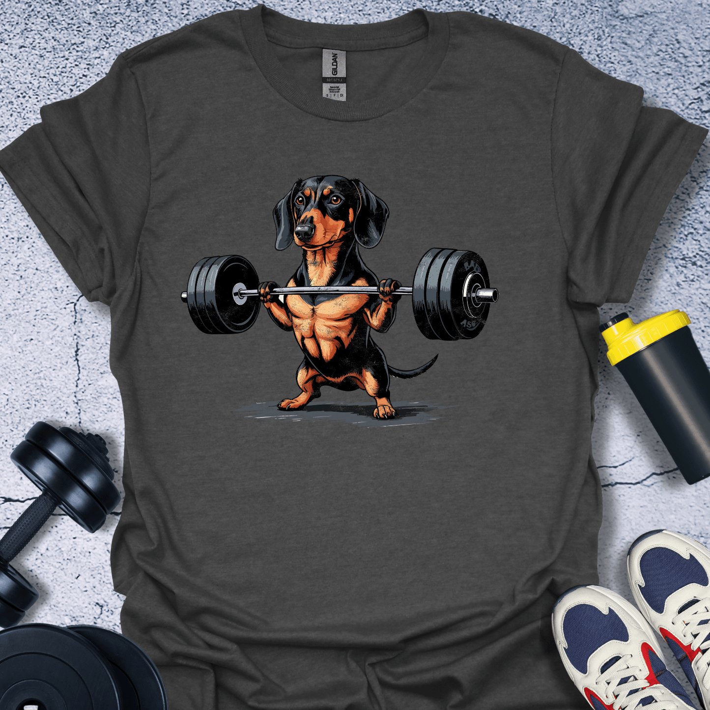 T-Shirt Dark Heather / S Dachshund Lifting T-Shirt