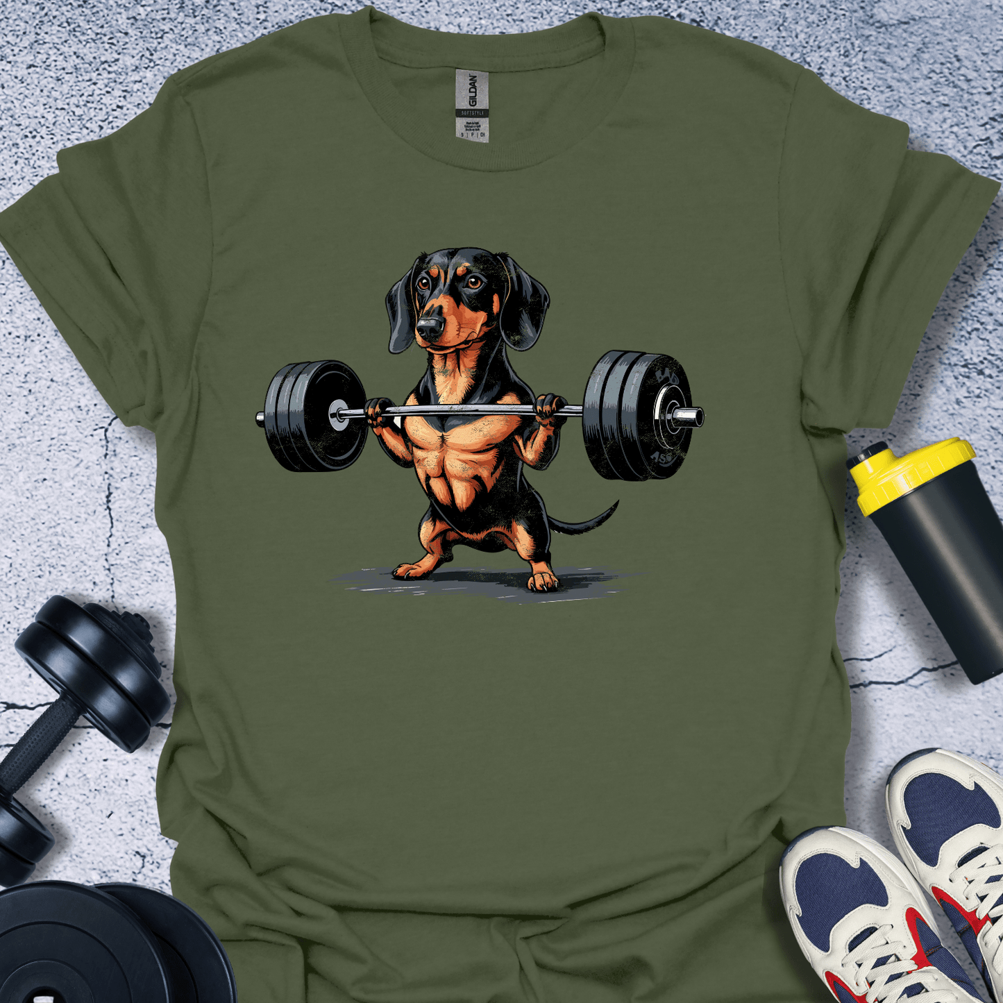 T-Shirt Military Green / S Dachshund Lifting T-Shirt