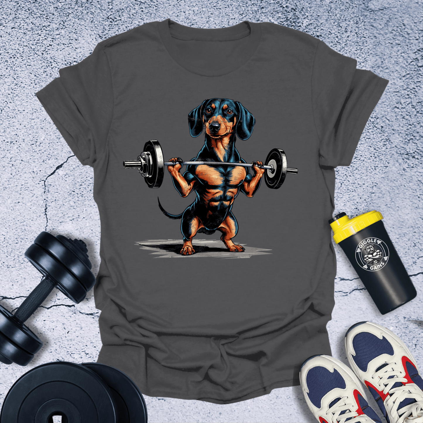 T-Shirt Dark Heather / S Dachshund Weightlifting T-Shirt