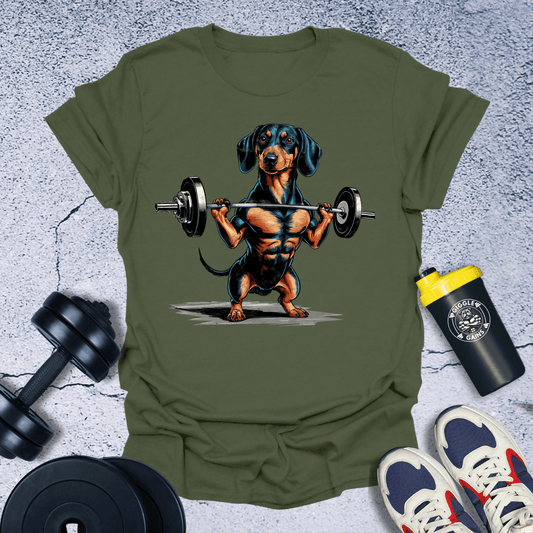 T-Shirt Military Green / S Dachshund Weightlifting T-Shirt