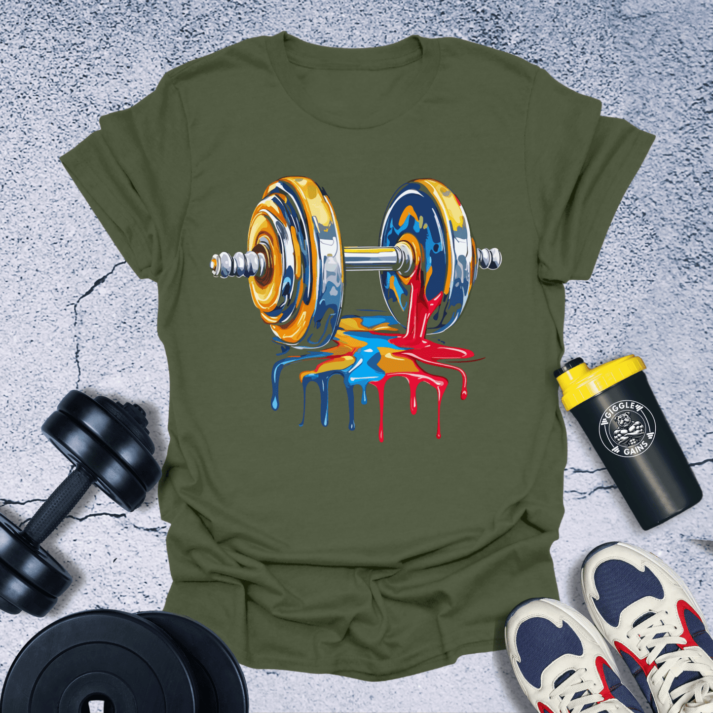 T-Shirt Military Green / S Dumbbell In Painting T-Shirt