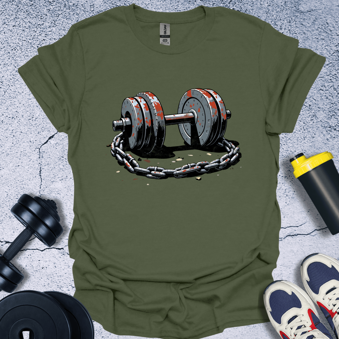 T-Shirt Military Green / S Dumbbell With Chain T-Shirt