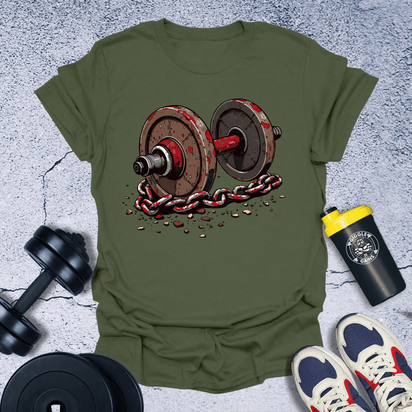 T-Shirt Military Green / S Dumbbell With Chain T-Shirt