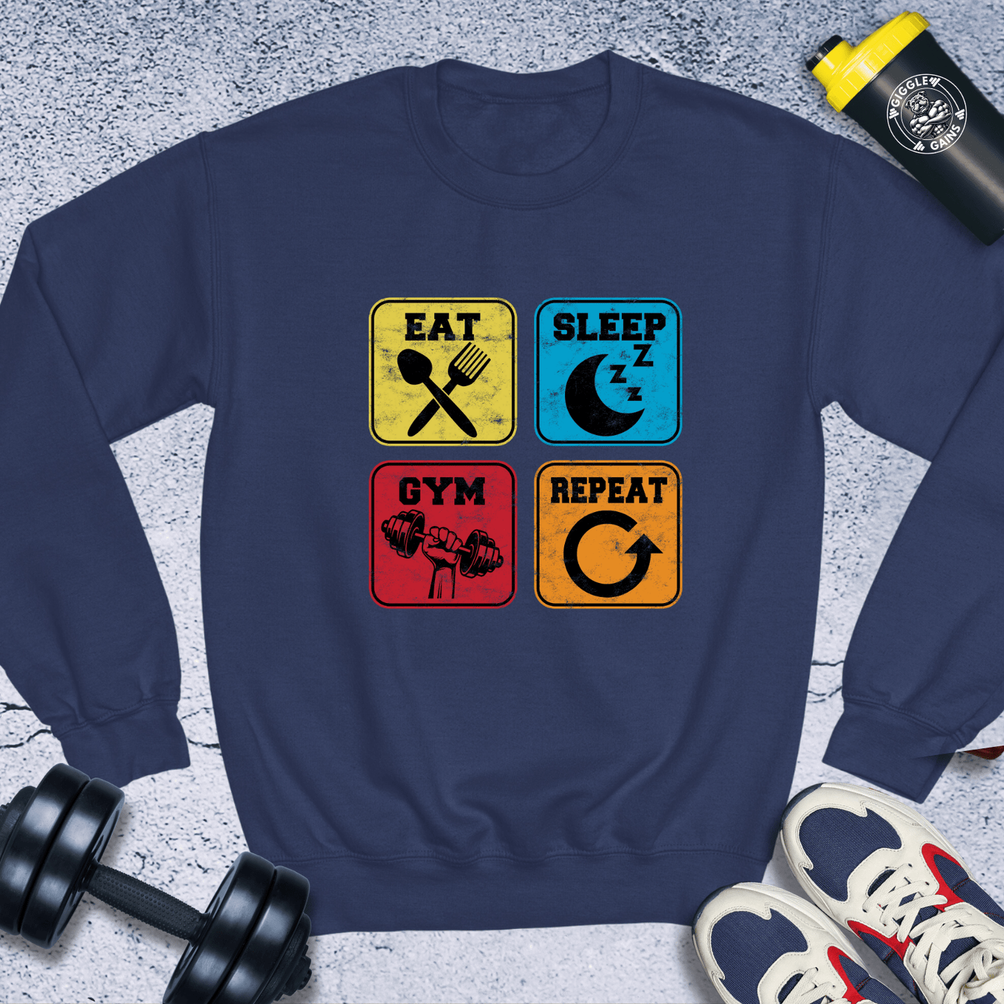 Sweatshirt Navy / S Eat, Sleep, Gym, Repeat Crewneck