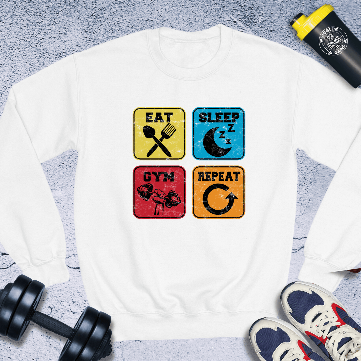 Sweatshirt White / S Eat, Sleep, Gym, Repeat Crewneck