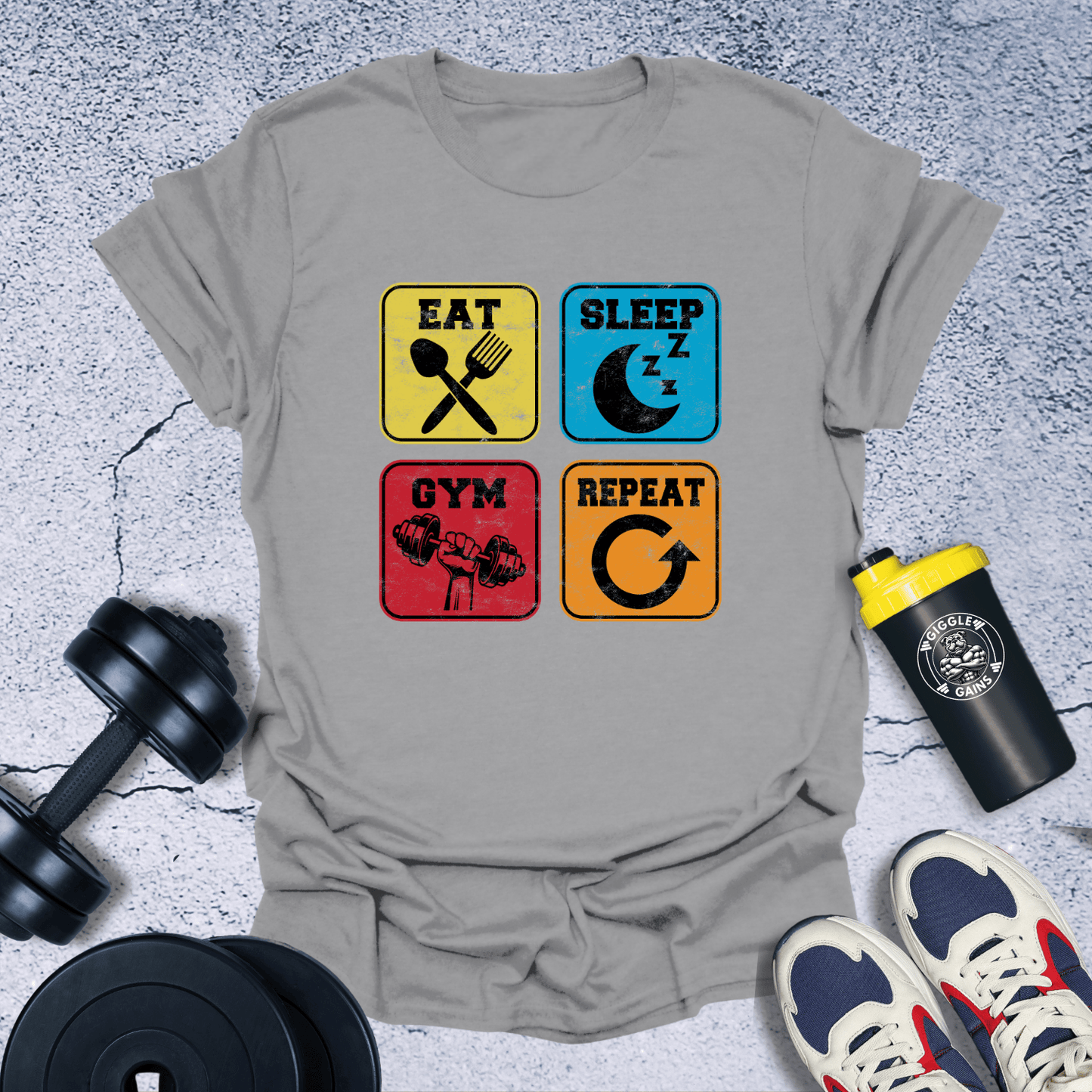 T-Shirt Sport Grey / S Eat, Sleep, Gym, Repeat T-Shirt