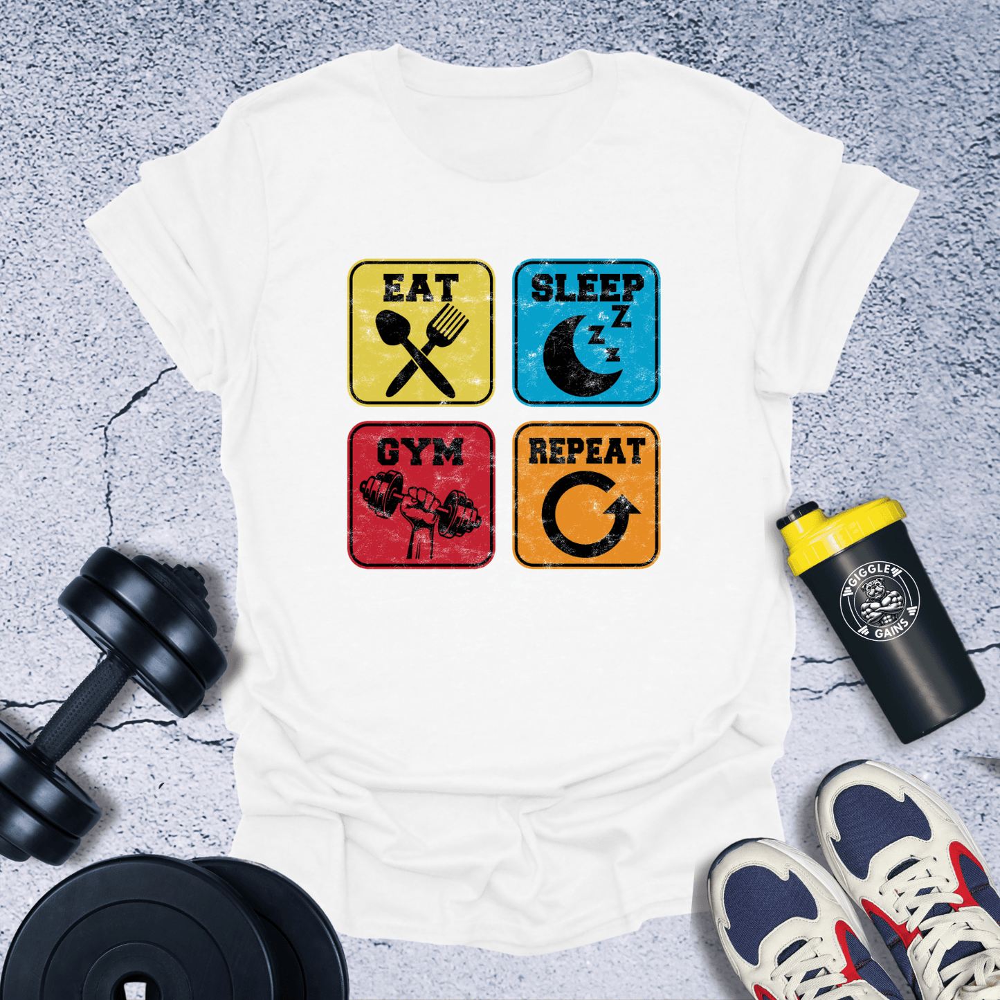 T-Shirt White / S Eat, Sleep, Gym, Repeat T-Shirt