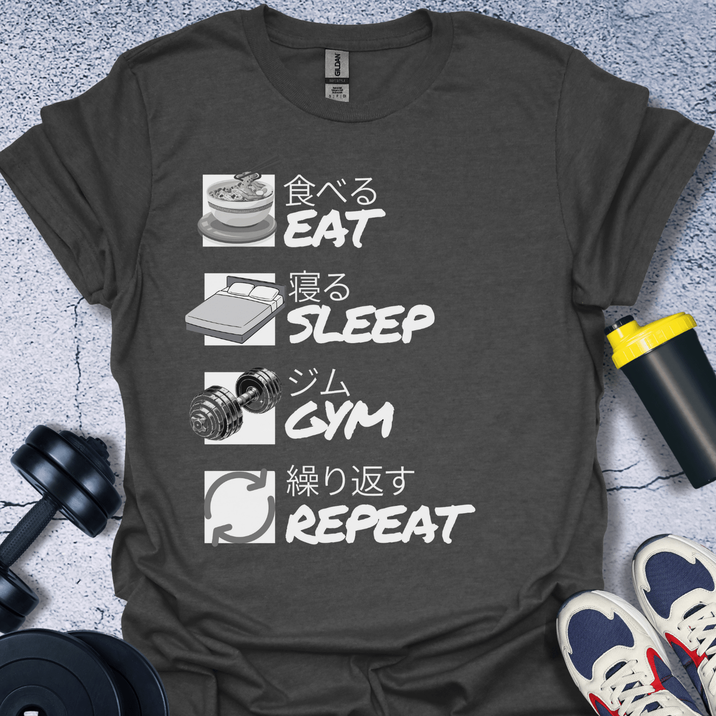 T-Shirt Dark Heather / S Eat Sleep Workout Repeat T-Shirt