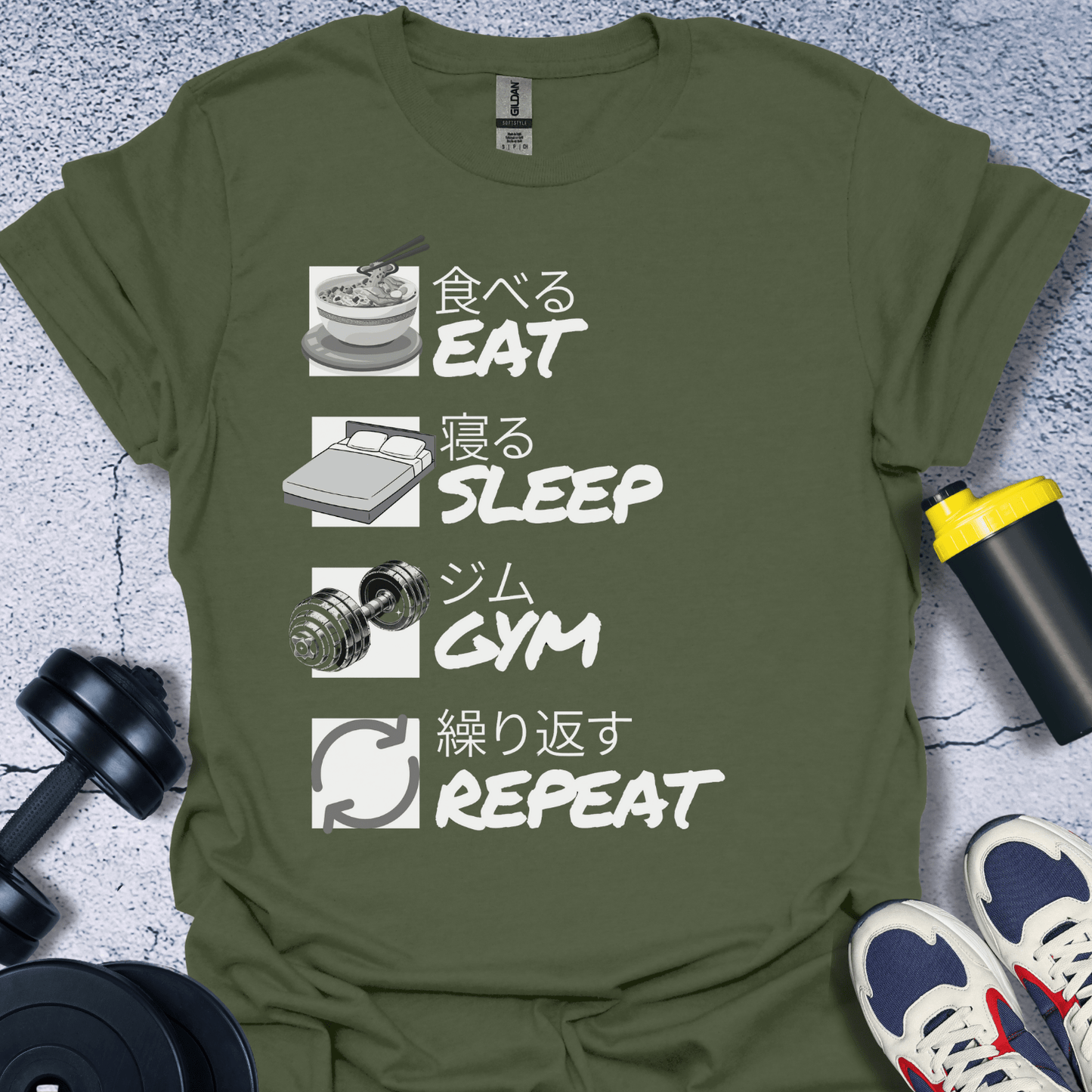 T-Shirt Military Green / S Eat Sleep Workout Repeat T-Shirt