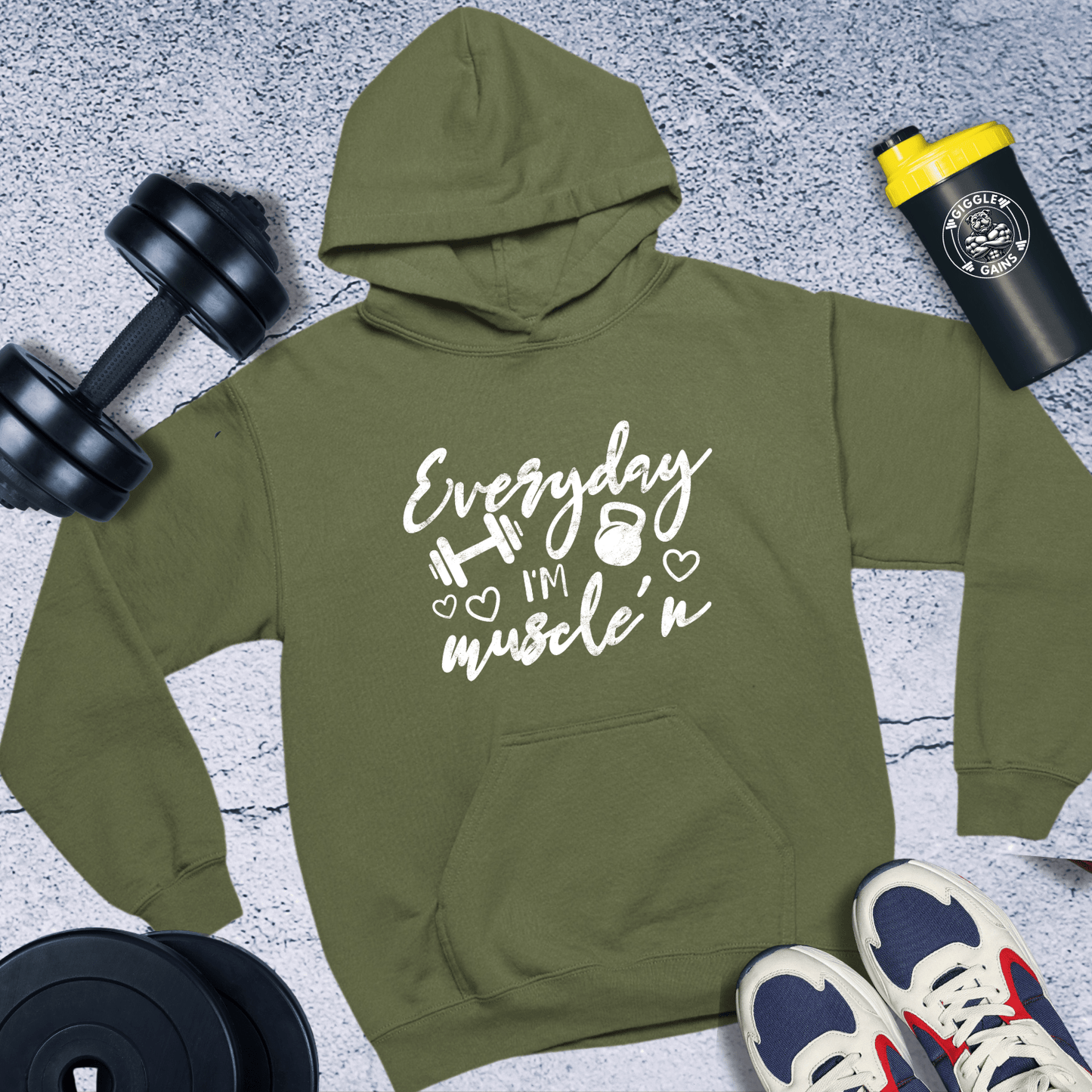 Hoodie Military Green / S Everyday I'm Muscle' n Hoodie