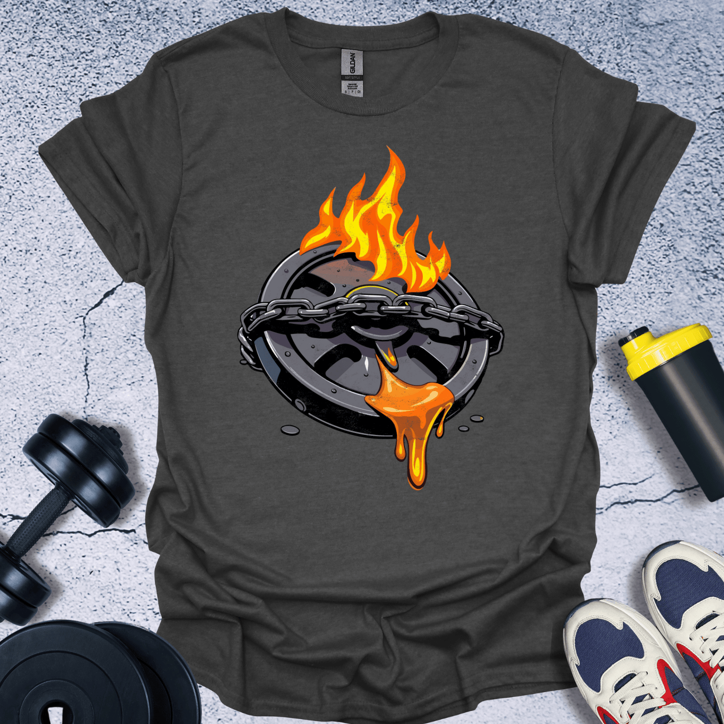 T-Shirt Dark Heather / S Flaming Bumper Plate T-Shirt