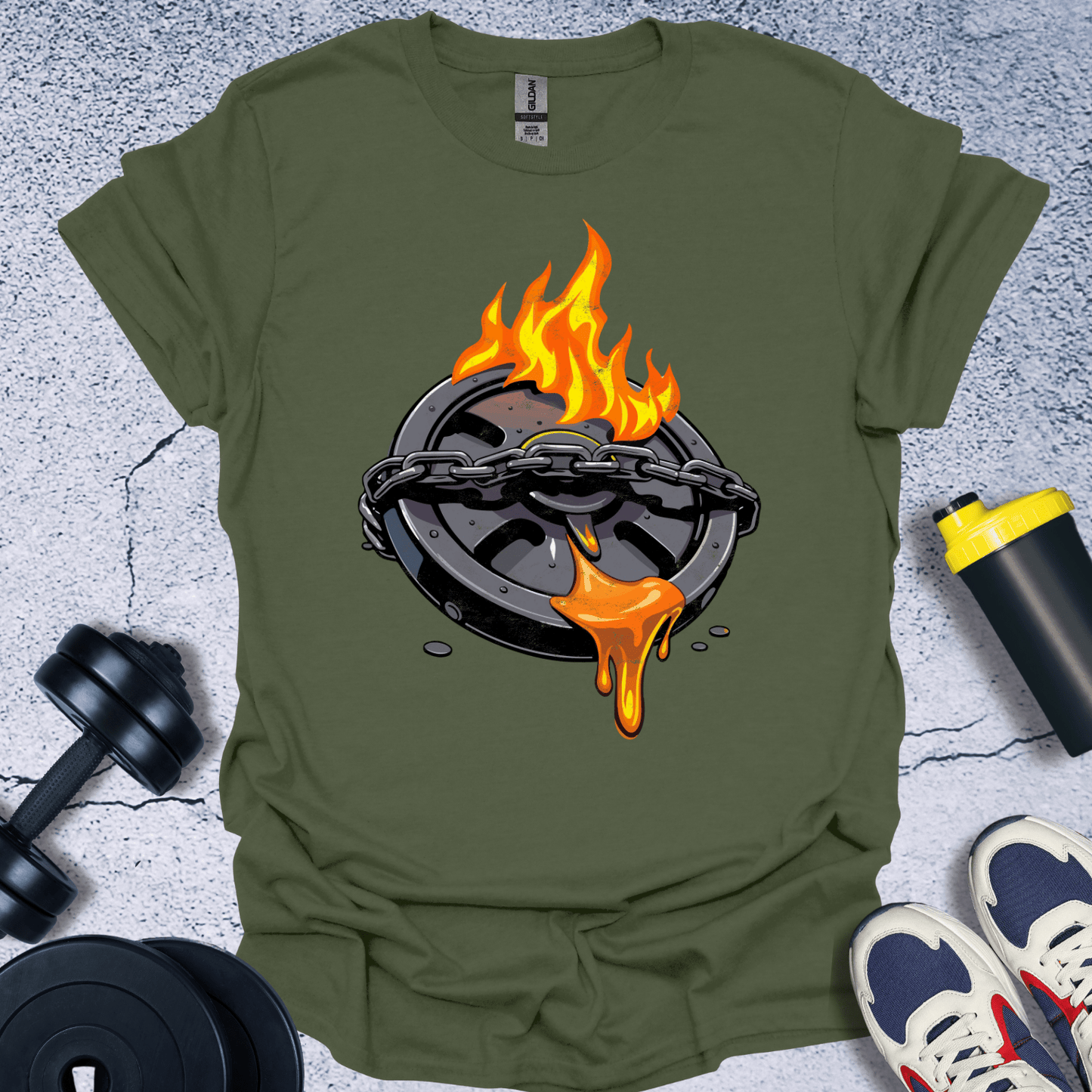 T-Shirt Military Green / S Flaming Bumper Plate T-Shirt