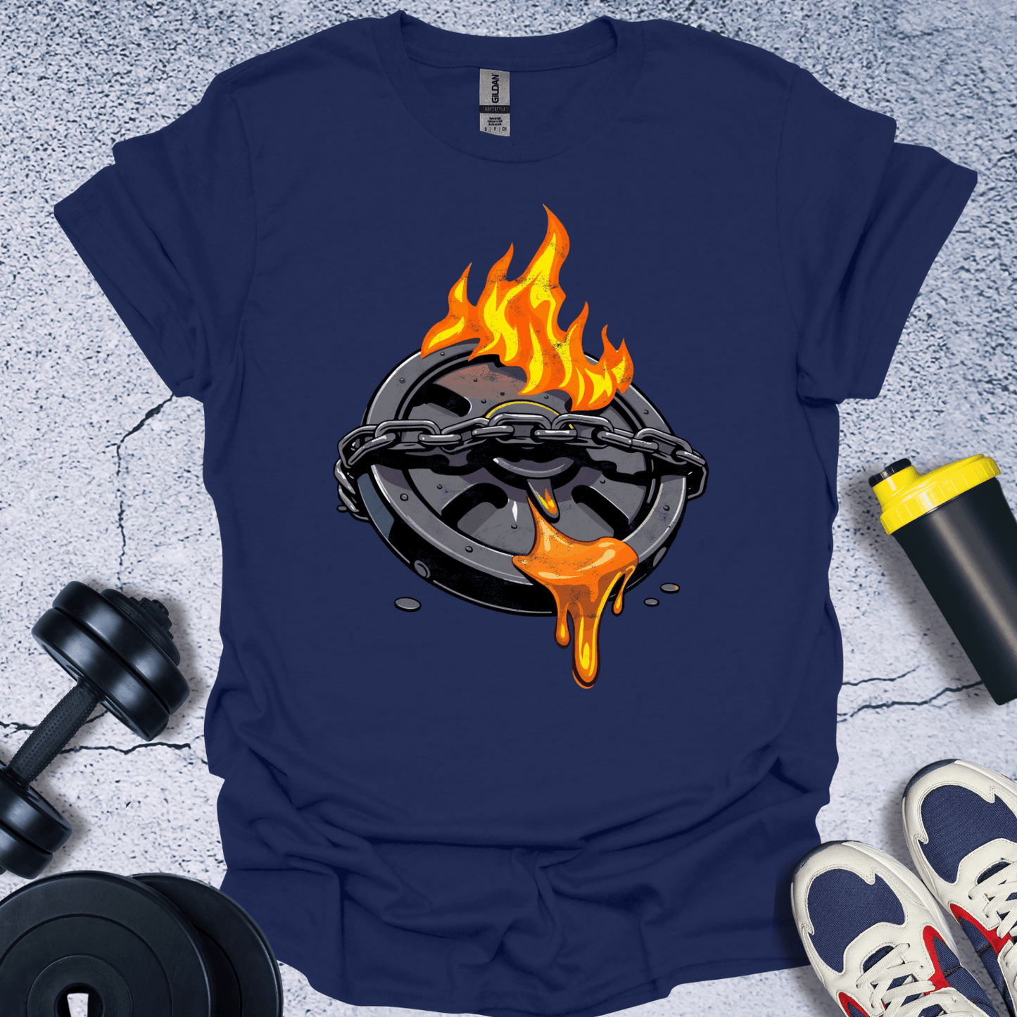 T-Shirt Navy / S Flaming Bumper Plate T-Shirt