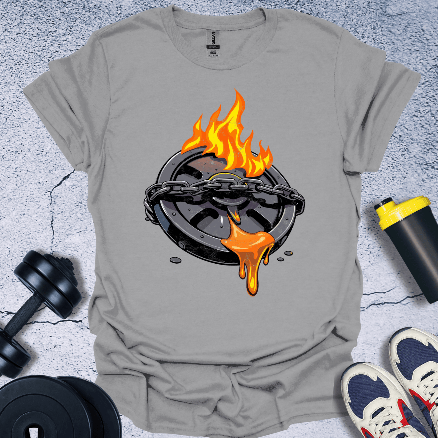 T-Shirt Sport Grey / S Flaming Bumper Plate T-Shirt