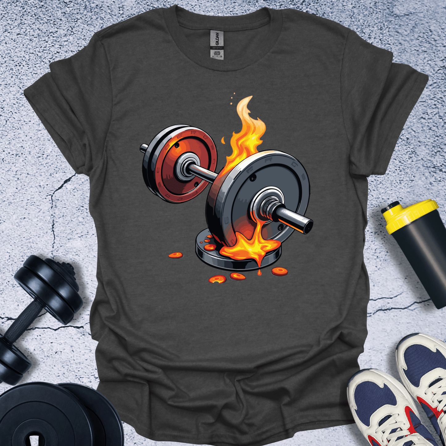 T-Shirt Dark Heather / S Flaming Dumbbell T-Shirt