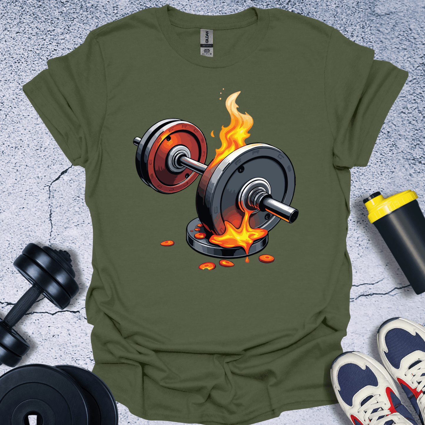 T-Shirt Military Green / S Flaming Dumbbell T-Shirt