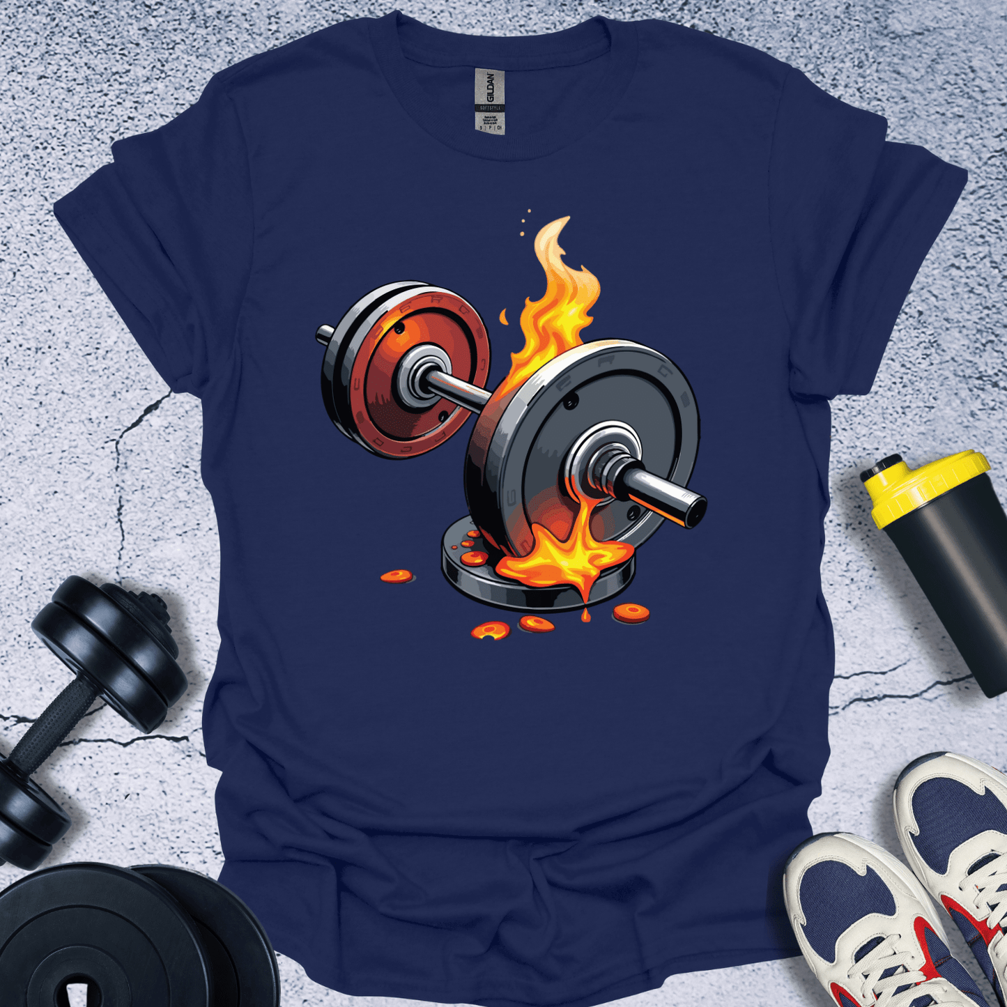 T-Shirt Navy / S Flaming Dumbbell T-Shirt