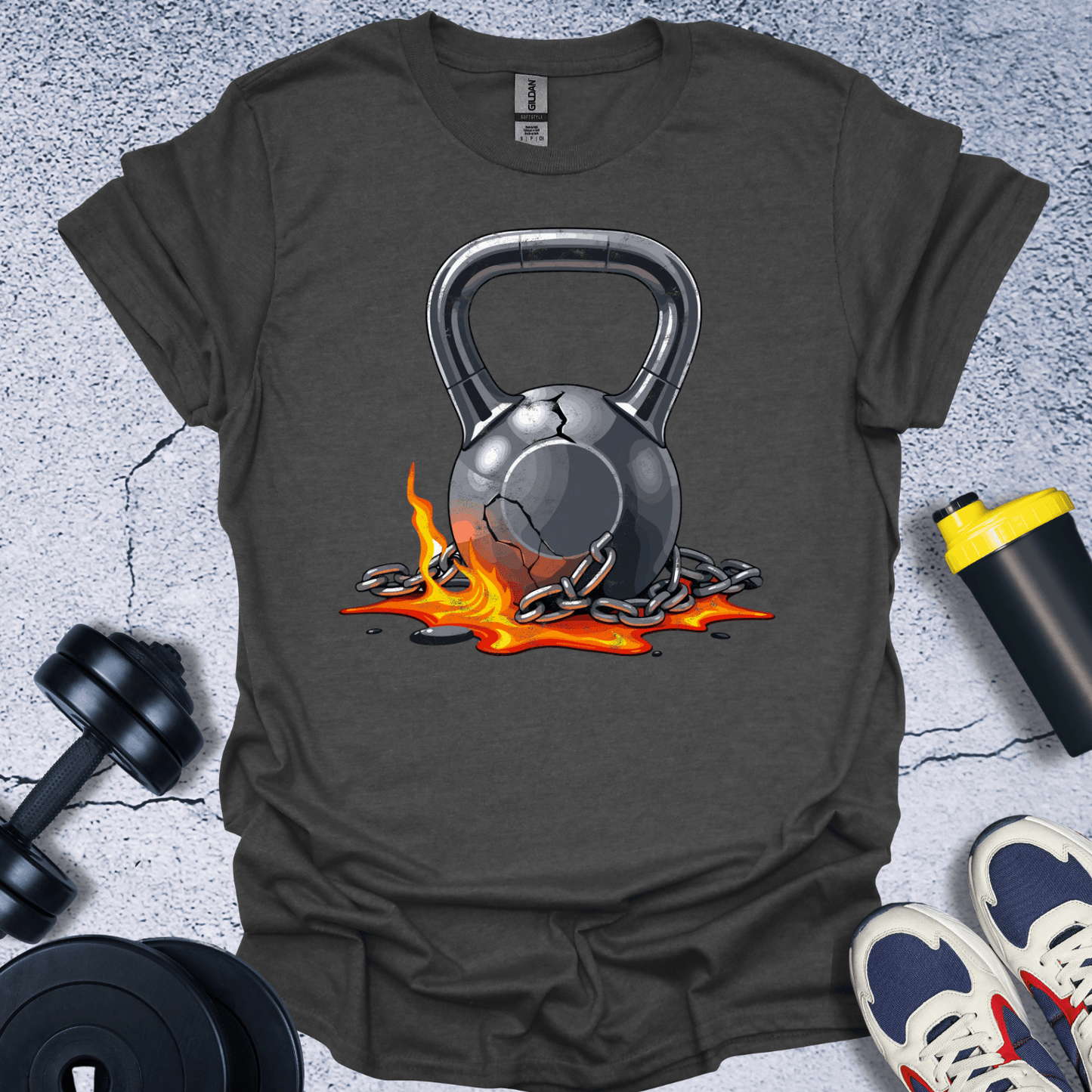 T-Shirt Dark Heather / S Flaming Kettlebell T-Shirt