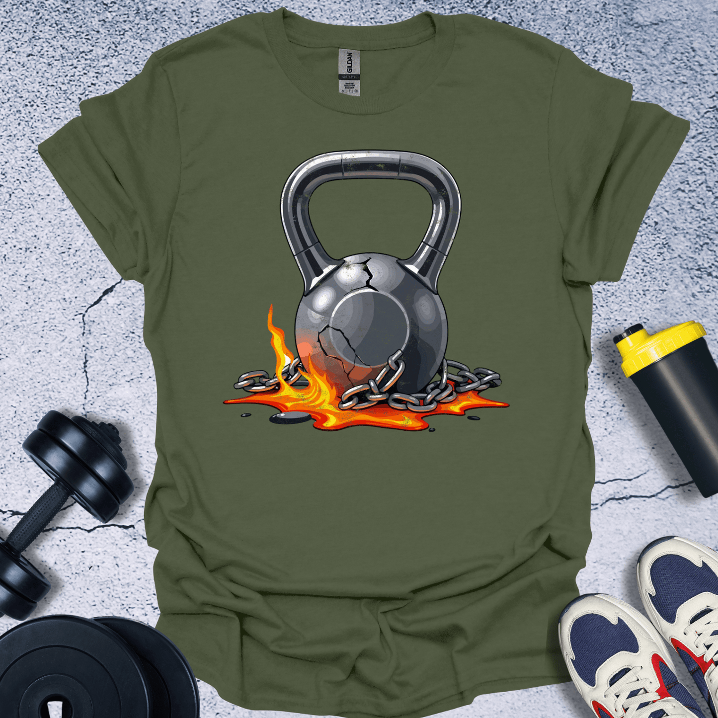 T-Shirt Military Green / S Flaming Kettlebell T-Shirt