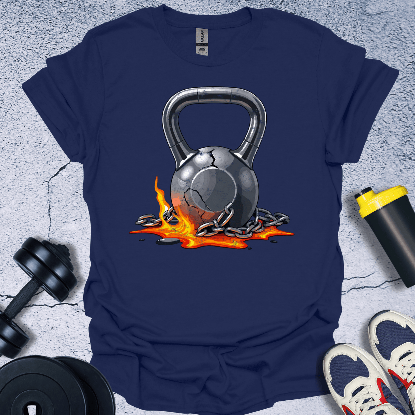 T-Shirt Navy / S Flaming Kettlebell T-Shirt