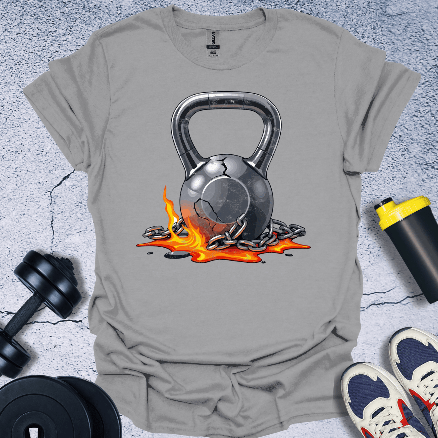 T-Shirt Sport Grey / S Flaming Kettlebell T-Shirt