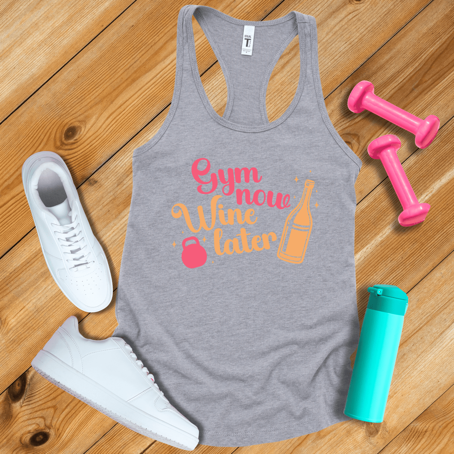 Tank Top Heather Grey / S Gym Now Wine Later Tank Top