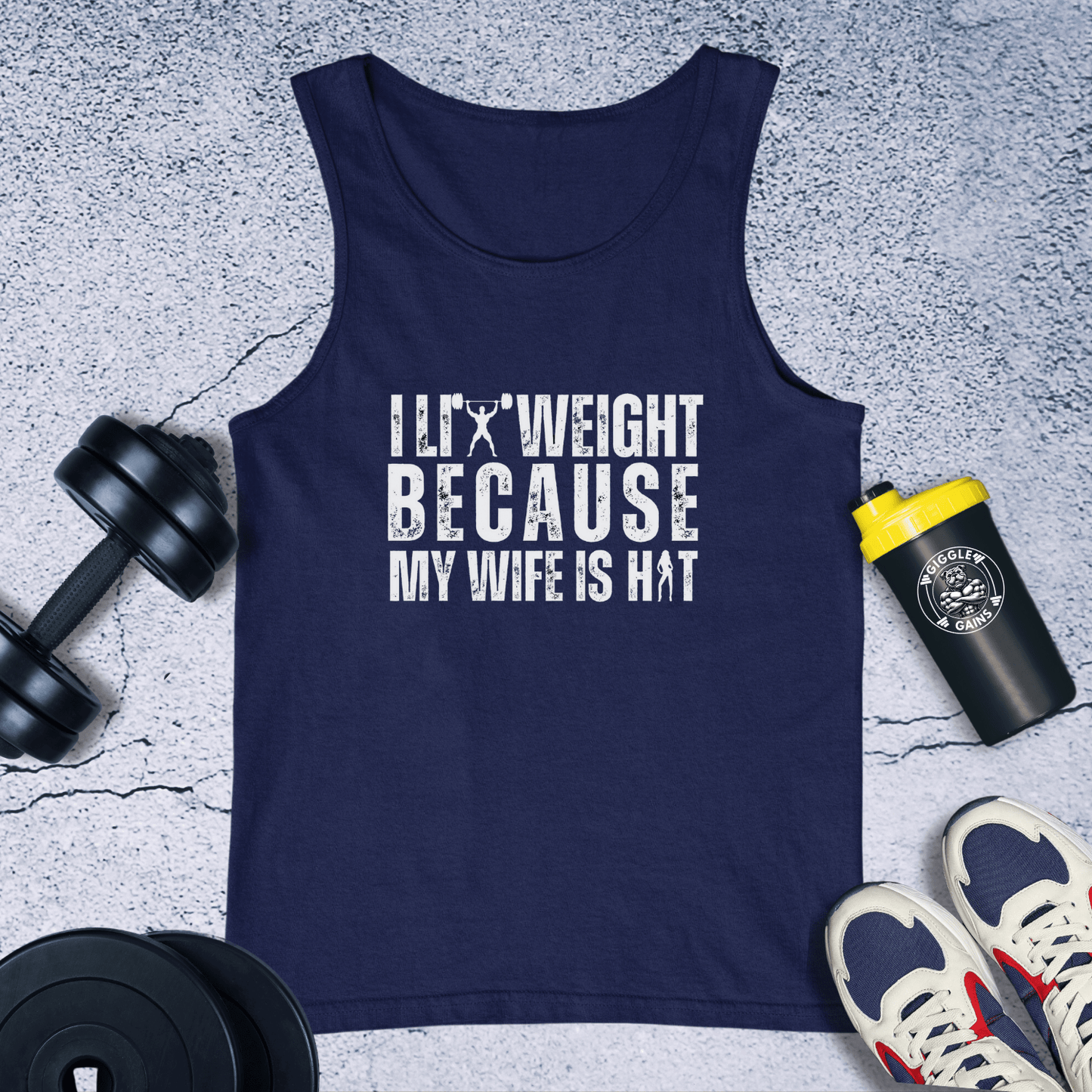 Tank Top Navy / XS I Lift Weight Because My Wife Is Hot Tank Top