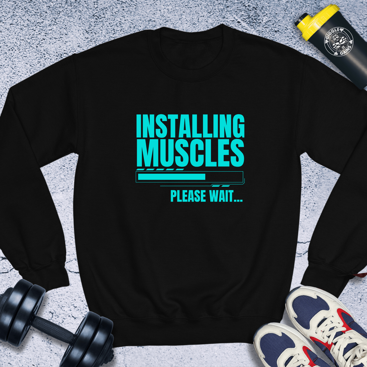 Sweatshirt Black / S Installing Muscles Please Wait Crewneck