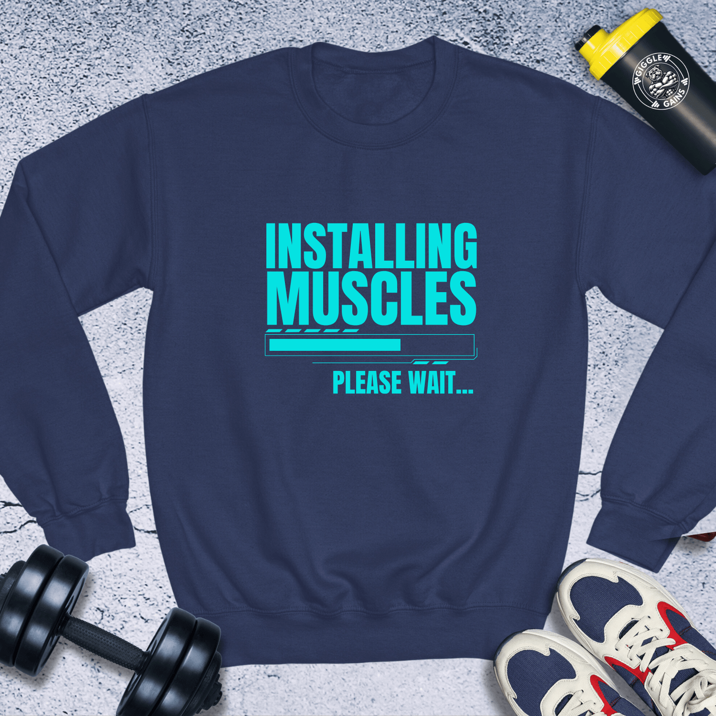 Sweatshirt Navy / S Installing Muscles Please Wait Crewneck