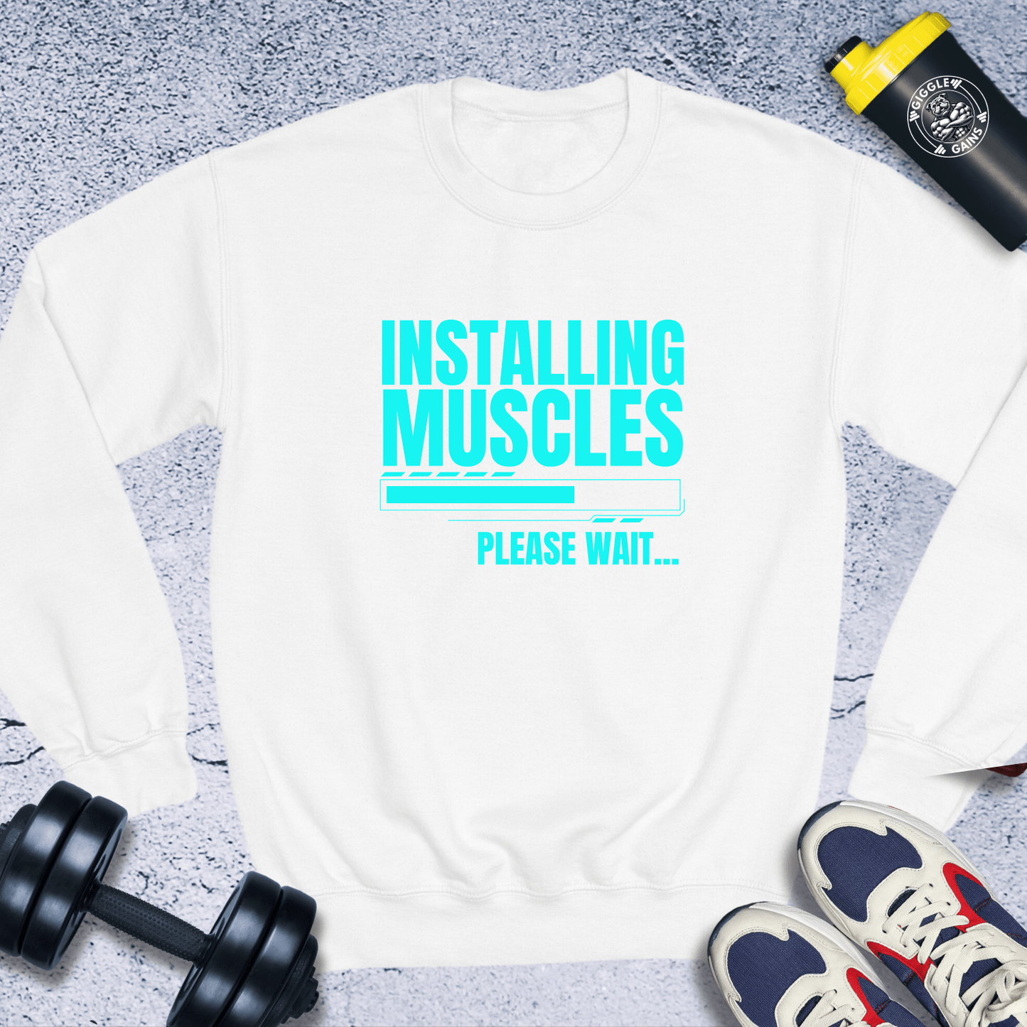 Sweatshirt White / S Installing Muscles Please Wait Crewneck