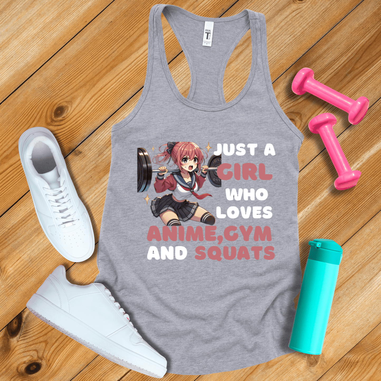 Tank Top Heather Grey / S Just A Girl Who Love Anime,Gym And Squats Tank Top