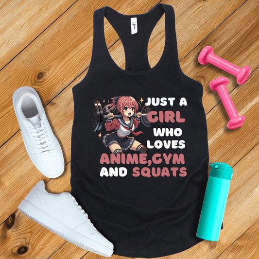 Tank Top Solid Black / XS Just A Girl Who Love Anime,Gym And Squats Tank Top