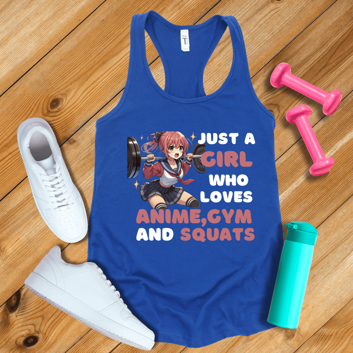 Tank Top Solid Royal / S Just A Girl Who Love Anime,Gym And Squats Tank Top