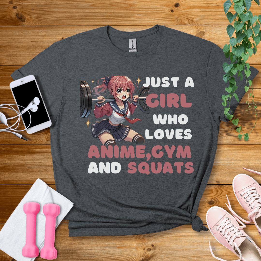 T-Shirt Dark Heather / S Just A Girl Who Loves Anime,Gym And Squats T-Shirt