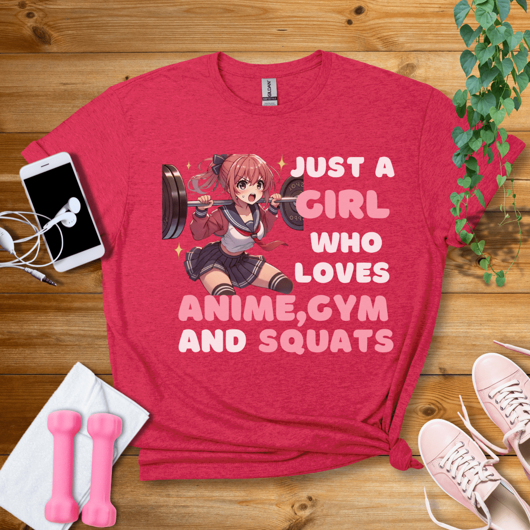 T-Shirt Heather Red / S Just A Girl Who Loves Anime,Gym And Squats T-Shirt