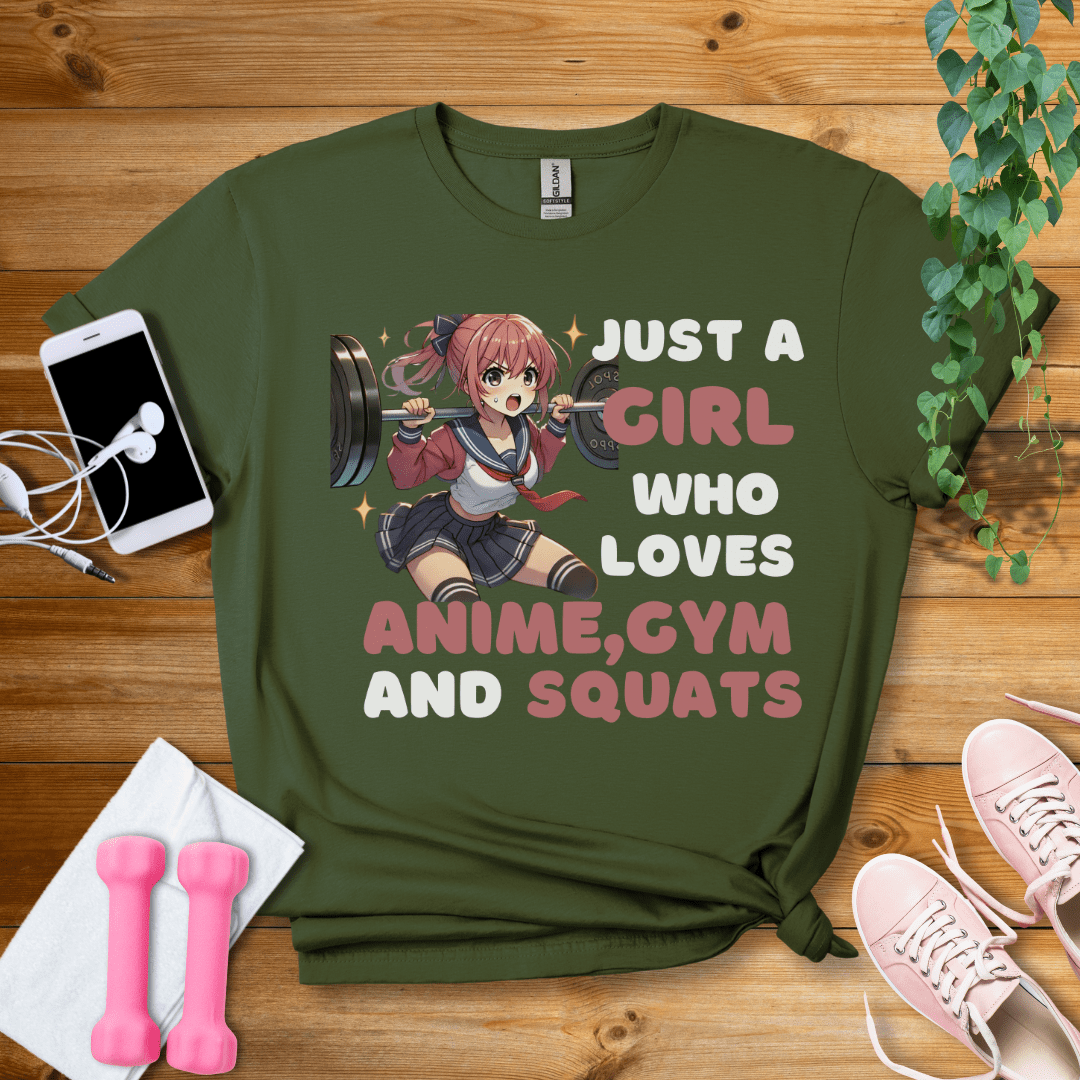 T-Shirt Military Green / S Just A Girl Who Loves Anime,Gym And Squats T-Shirt